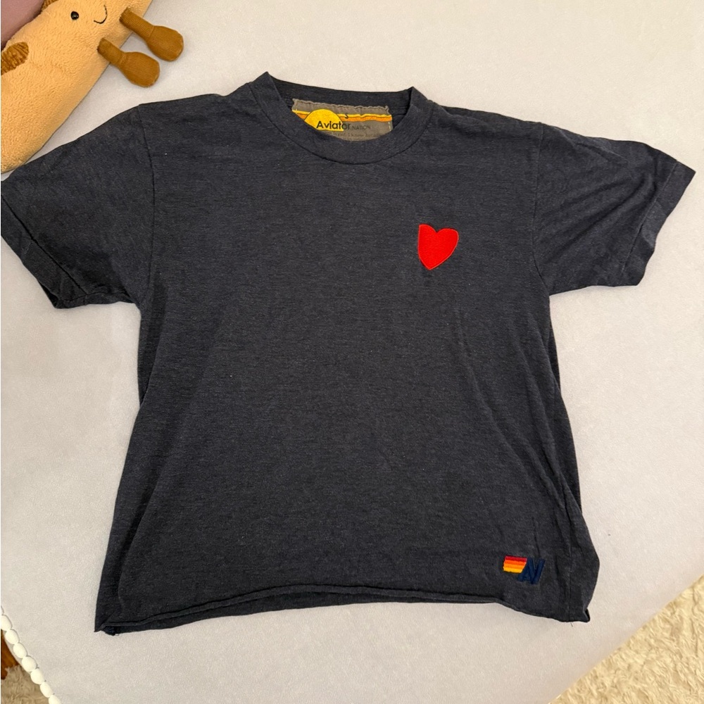 Aviator Nation Dark Blue Tee with Red Heart